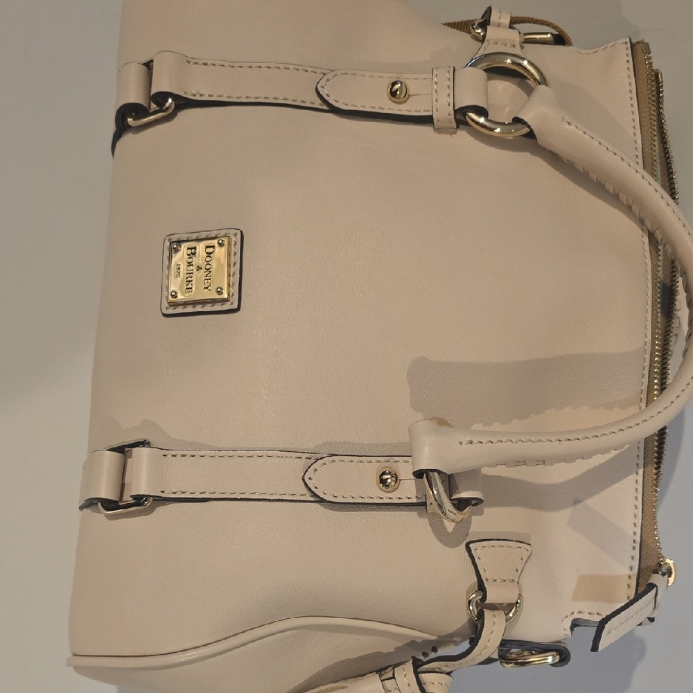 Dooney & Bourke Cream Leather Satchel with Tassel - Picture 3 of 16